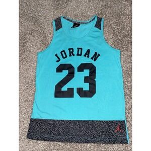 Throwback Nike Jordan Teal And Black Tank Top Boys‎ 10-12